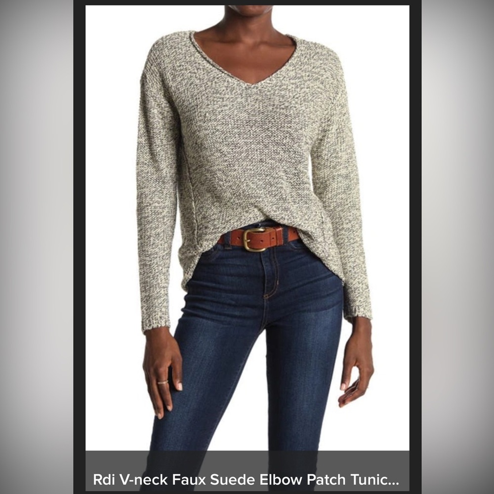 RDI V neck Sweater with Brown Elbow Patches